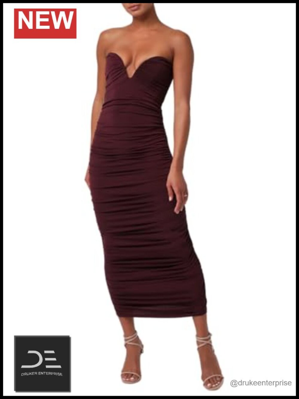 Lulus Strapless Mesh Bodycon Midi Dress Formal Evening Party